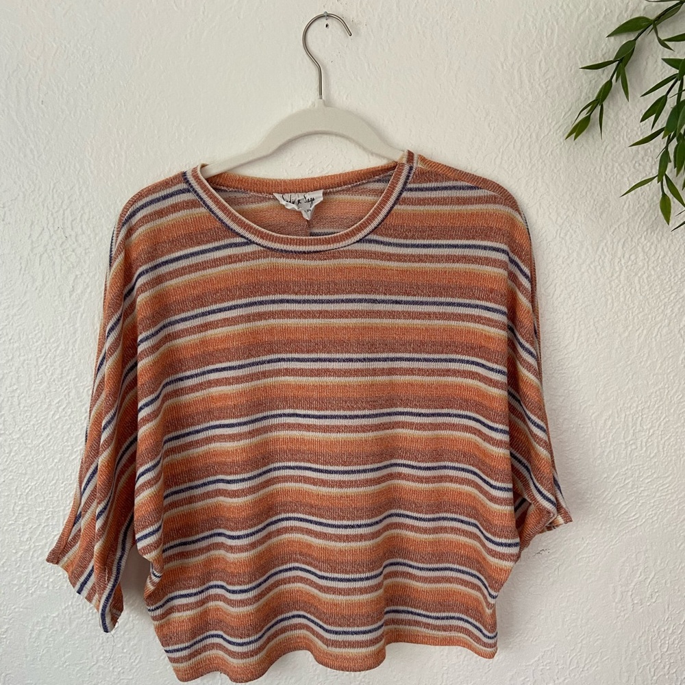 Orange Striped Drop Shoulder Too